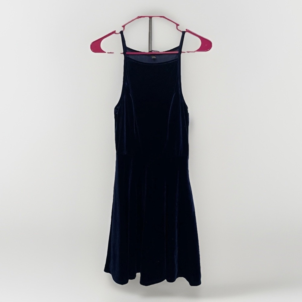 Speechless Halter Velvet Blue Short Dress Halter Spaghetti Strap Lined Small